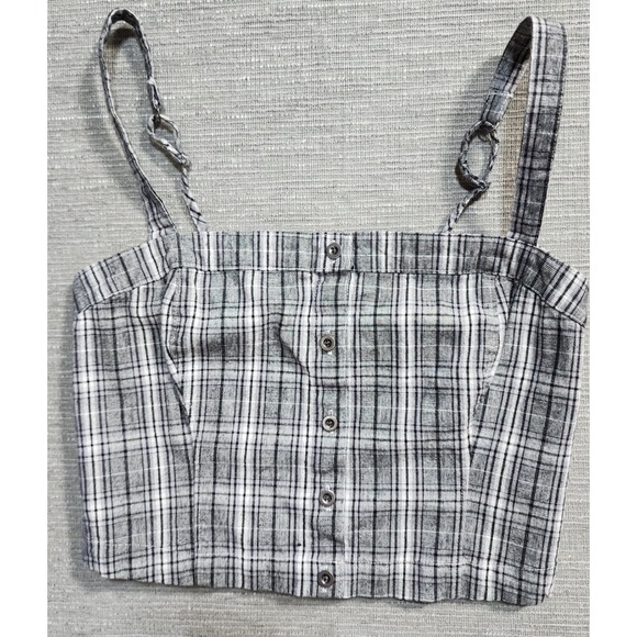Hollister Tops - New Hollister Black White Plaid Button Front Smocked Back Crop Top Camisole M